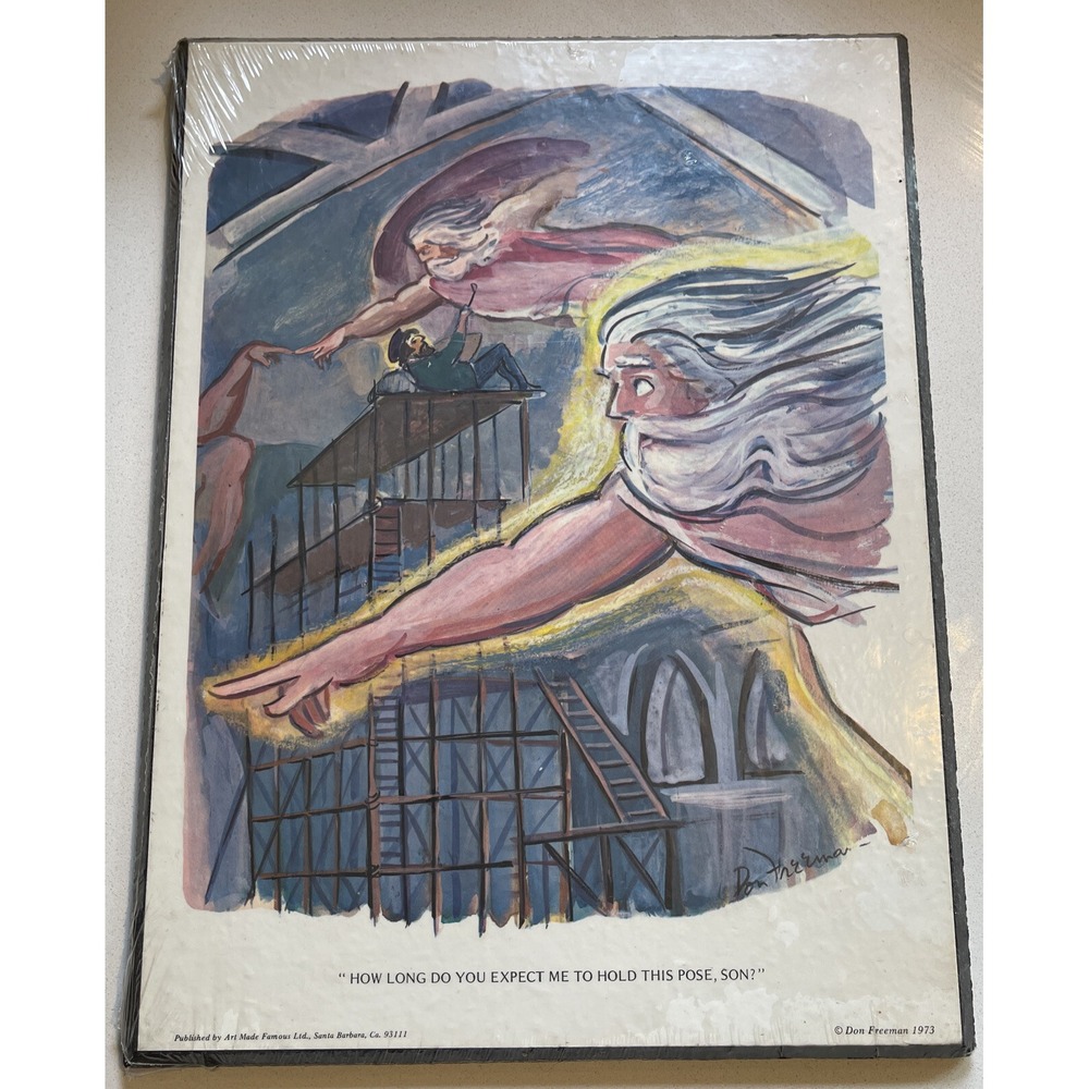 Don Freeman Poster Illustraion Art Print on Board 1970s Artist Humor‎ Religious